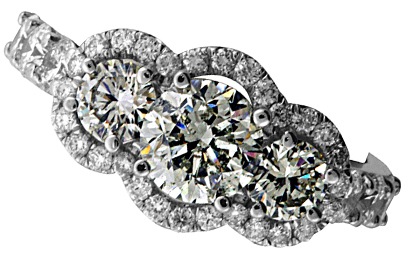 3-Stone Halo Diamond Ring