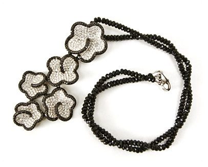 Black and White Diamond Flower Necklace