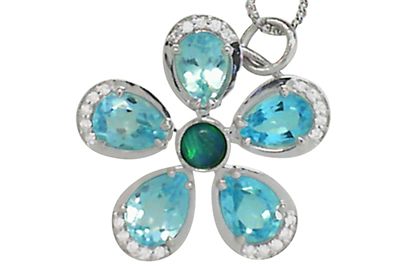 Blue Topaz and Opal Flower Pendant