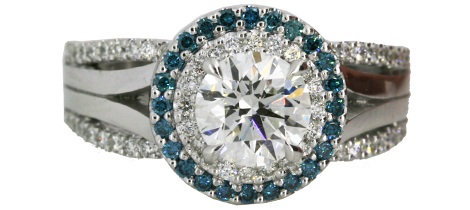 Diamond Ring with Blue Diamond Halo