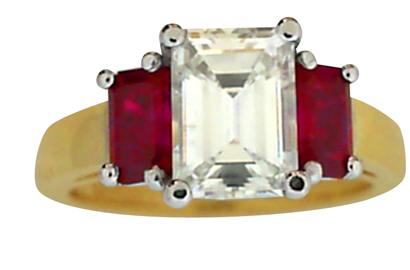 Emerald Cut Diaond and Ruby Ring