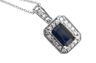 Emerald Cut Sapphire and Diamond Pendant