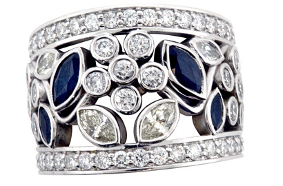 Floral Design Diamond and Sapphire Ring