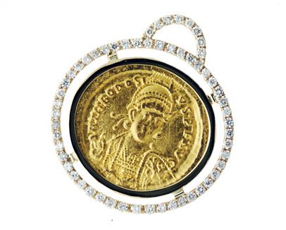 Gold Coin and Diamond Pendant