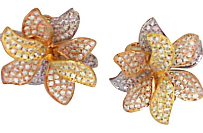 Pave Diamond Tricolor Gold Earrings