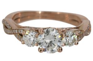 Trilogy Stone Rose Gold Engagement Ring - Dominion Jewelers