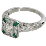 Vintage Design Diamond and Emerald Ring