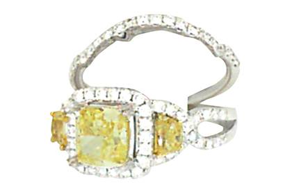 Yellow Diamond Three-stne Ring and Matching Band